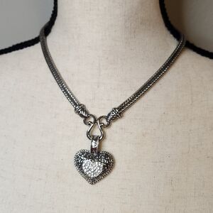 lia sophia silvertone love dust pave crystal heart pendant necklace beautiful